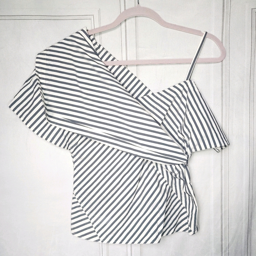 Theory Nautical Stripe Foldover Asymmetrical Top